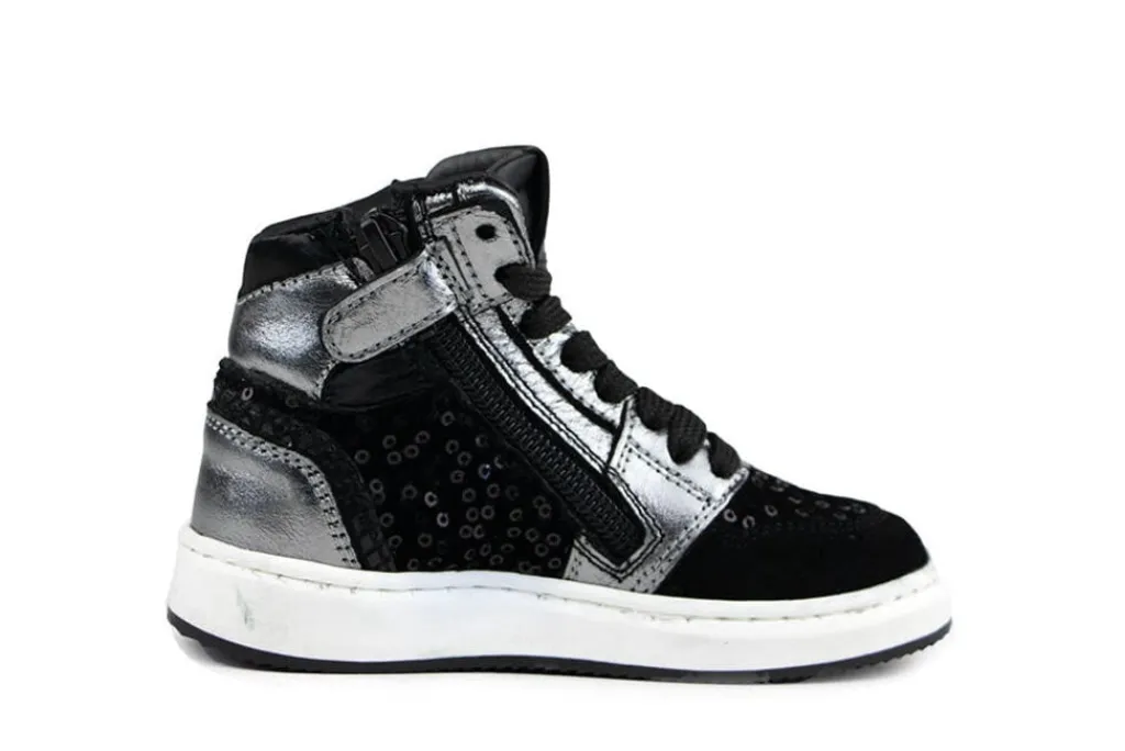 Sneakers^Pinocchio Hoge Sneaker Zwart Zilver