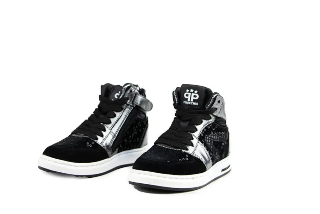 Sneakers^Pinocchio Hoge Sneaker Zwart Zilver