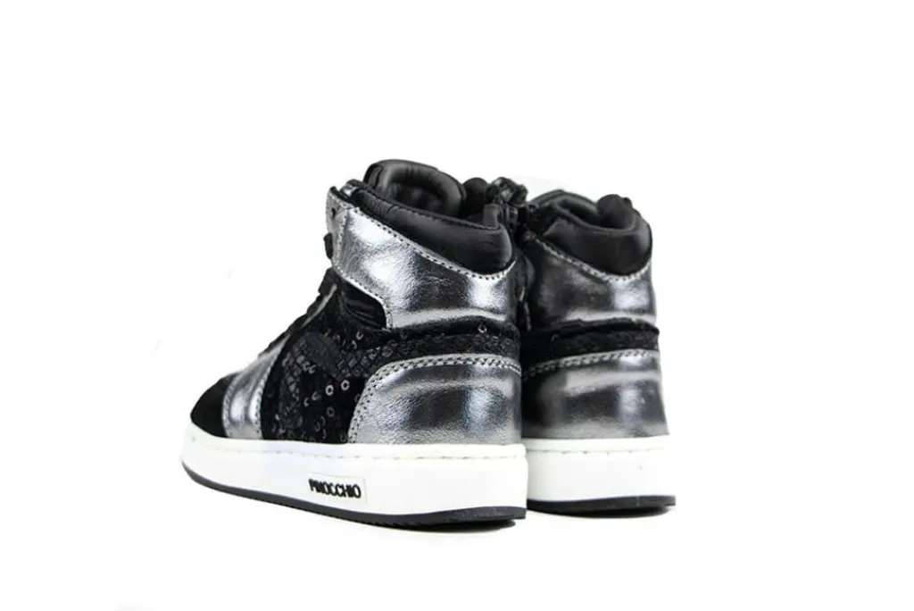 Sneakers^Pinocchio Hoge Sneaker Zwart Zilver