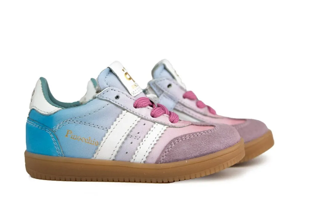 Sneakers^Pinocchio Sneaker Roze Blauw Combi