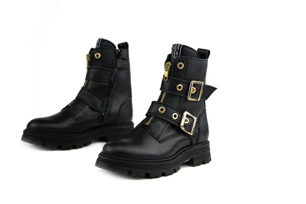 Veterboots En Bikerboots^Red-Rag Red Rag Bikerboot Black Nappa