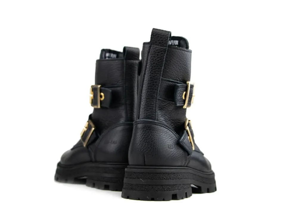 Veterboots En Bikerboots^Red-Rag Red Rag Bikerboot Black Nappa
