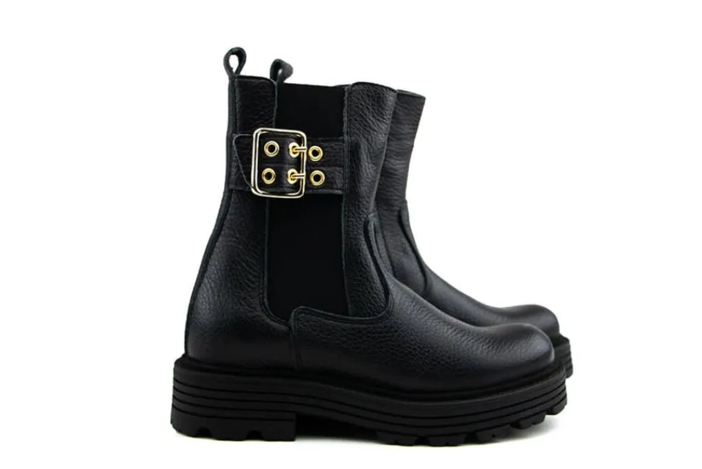 Veterboots En Bikerboots^Red-Rag Red Rag Chelsea Boots Gesp Black Nappa
