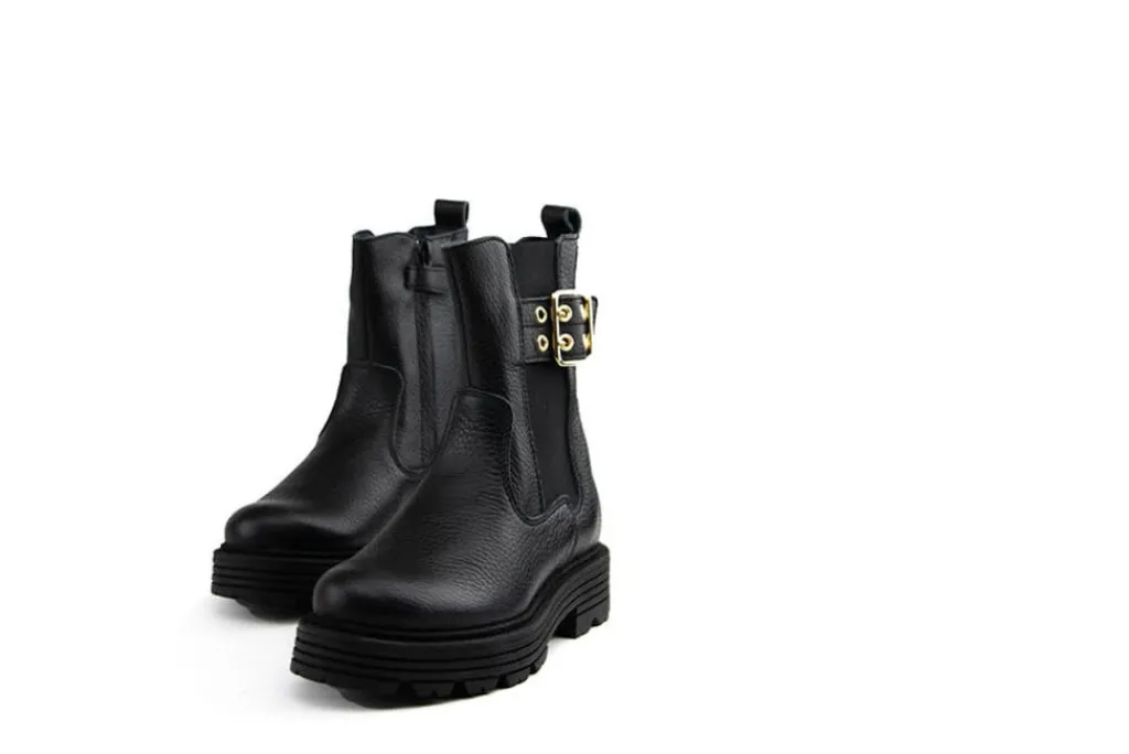 Veterboots En Bikerboots^Red-Rag Red Rag Chelsea Boots Gesp Black Nappa