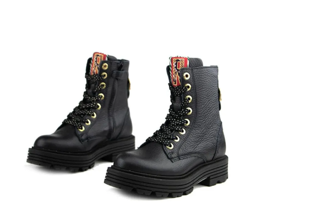 Veterboots En Bikerboots^Red-Rag Red Rag Veterboot Black Nappa