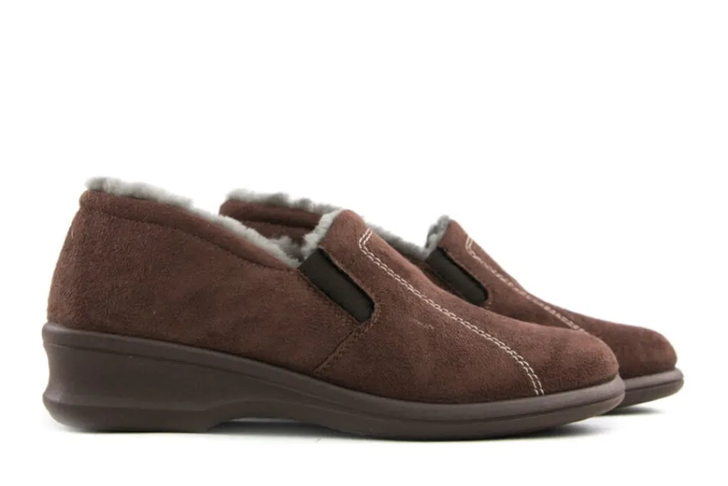 Pantoffels^Rohde Instapper met Bont Espresso