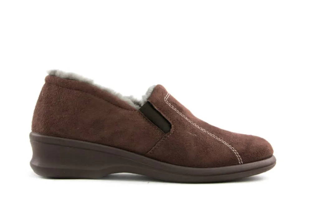 Pantoffels^Rohde Instapper met Bont Espresso