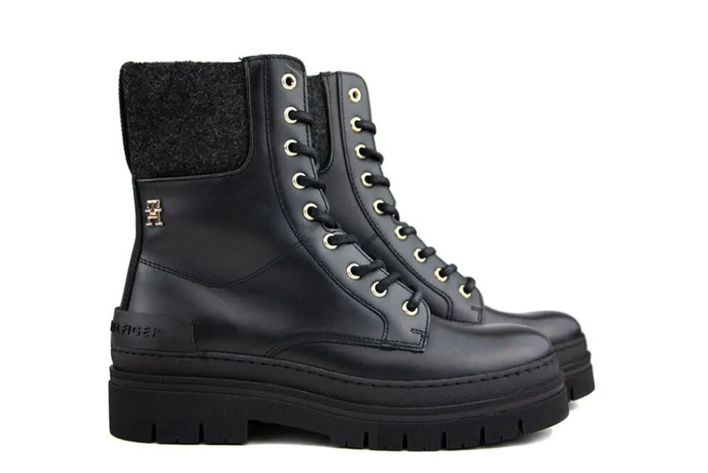 Veterboots En Bikerboots^Tommy Hilfiger Feminine Felt Lace Up Bootie Black