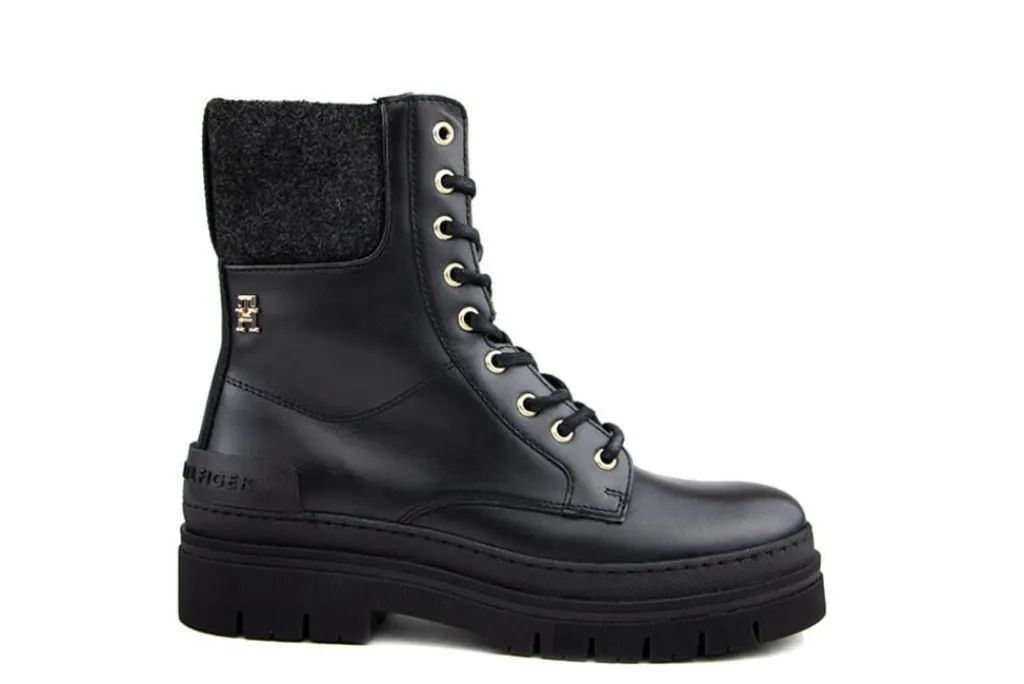 Veterboots En Bikerboots^Tommy Hilfiger Feminine Felt Lace Up Bootie Black