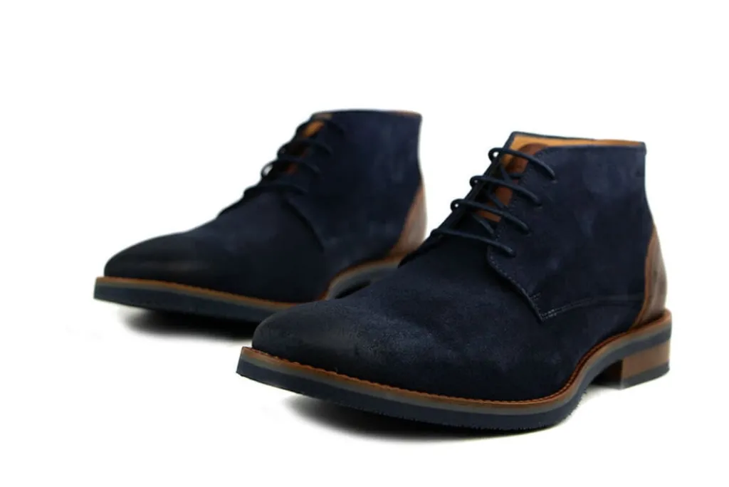 Hoge Veterschoenen | Nette Schoenen^Van Lier Hoge Veter Amalfi Navy Blauw Suede