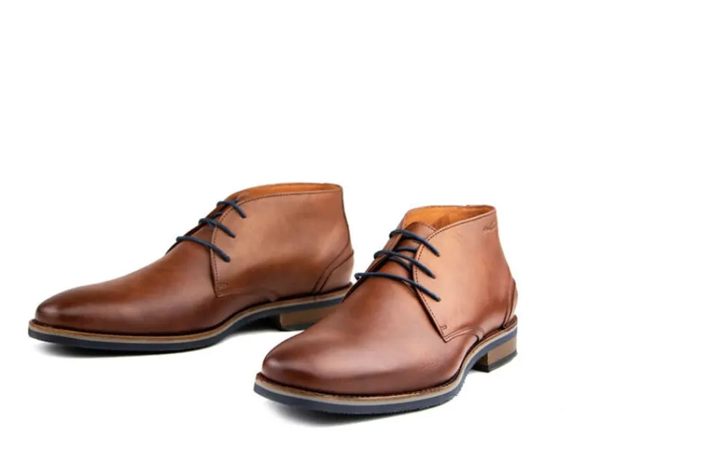 Hoge Veterschoenen | Nette Schoenen^Van Lier Hoge Veter Licht Cognac Leer