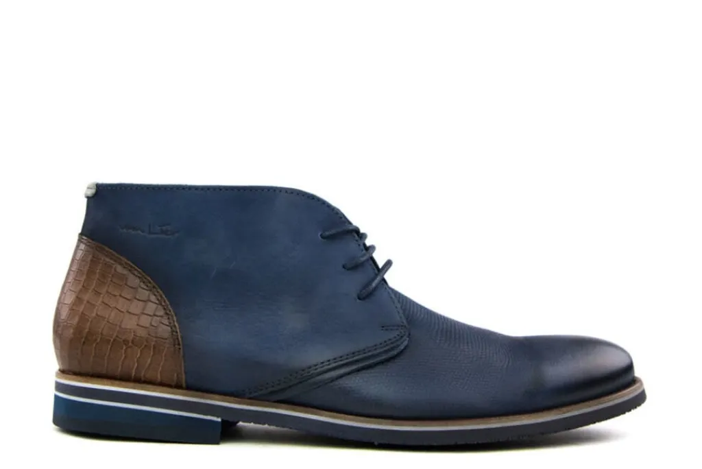 Hoge Veterschoenen | Nette Schoenen^Van Lier Hoge Veterschoen Donkerblauw Nubuck
