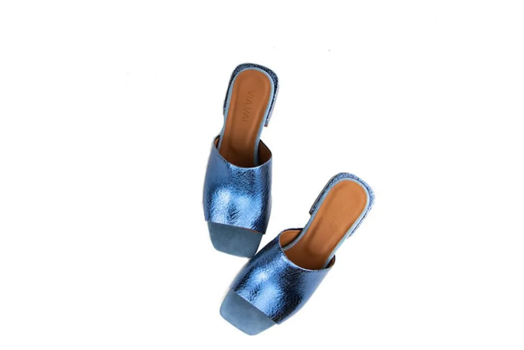 Slippers | Sandalen En Slippers^Via Vai Slipper Gigi Luna Laque Lame Blue