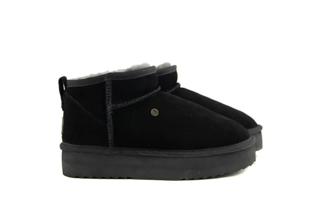 Enkellaarzen^Warmbat Boots Durack Plateau Black Suede