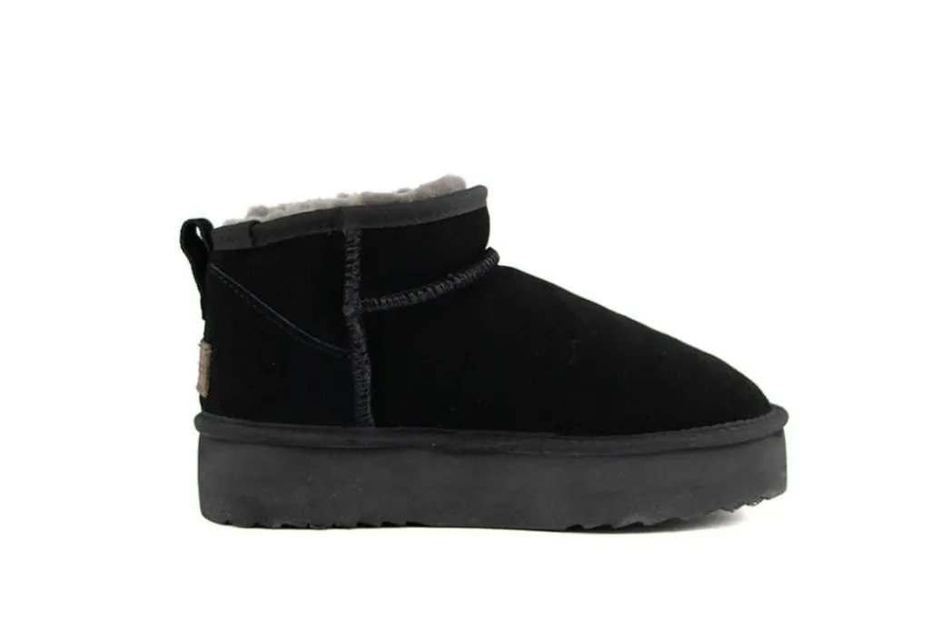 Enkellaarzen^Warmbat Boots Durack Plateau Black Suede
