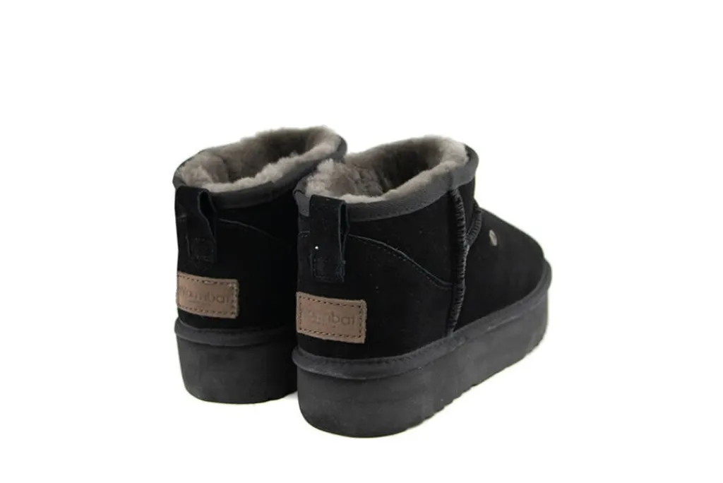 Enkellaarzen^Warmbat Boots Durack Plateau Black Suede