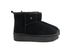 Enkellaarzen^Warmbat Boots Wallaby Plateau Black Suede