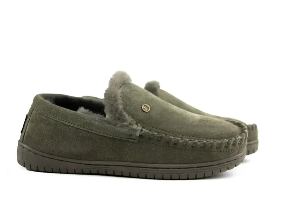 Pantoffels^Warmbat Grizzly Men Olive Suede