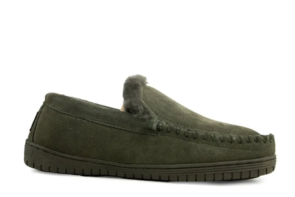 Pantoffels^Warmbat Grizzly Men Olive Suede