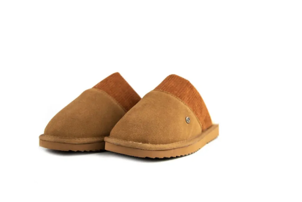 Pantoffels^Warmbat Muilen Cognac Perth Suede Ribcord