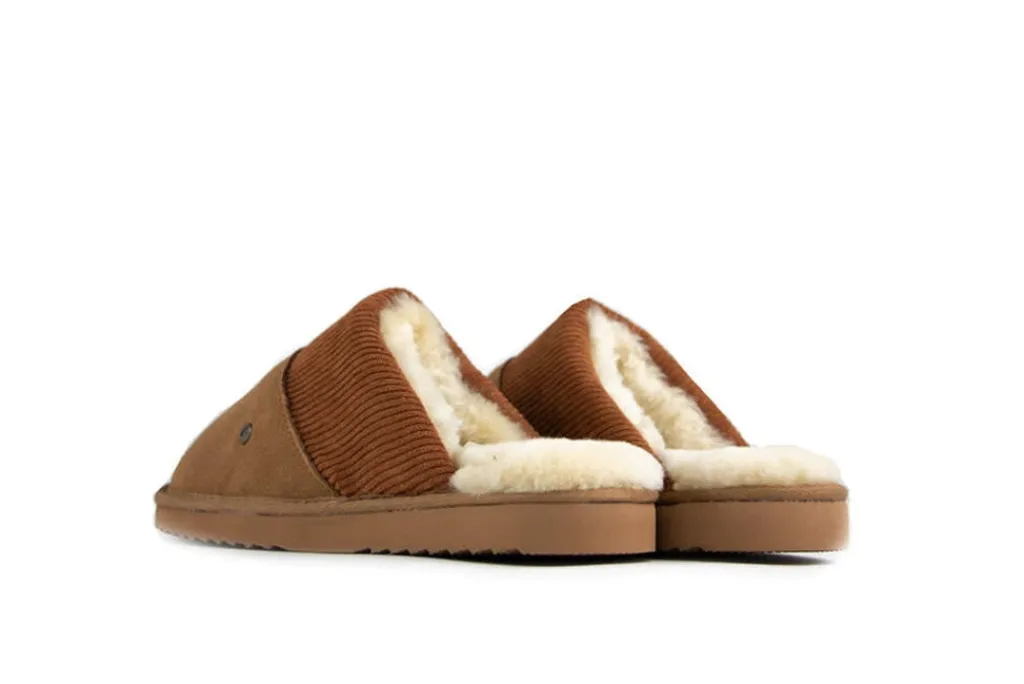 Pantoffels^Warmbat Muilen Cognac Perth Suede Ribcord