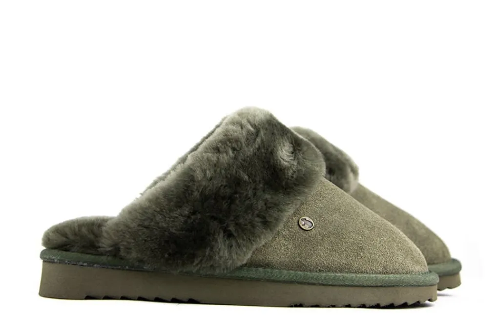 Pantoffels^Warmbat Muilen Groen Flurry Suede