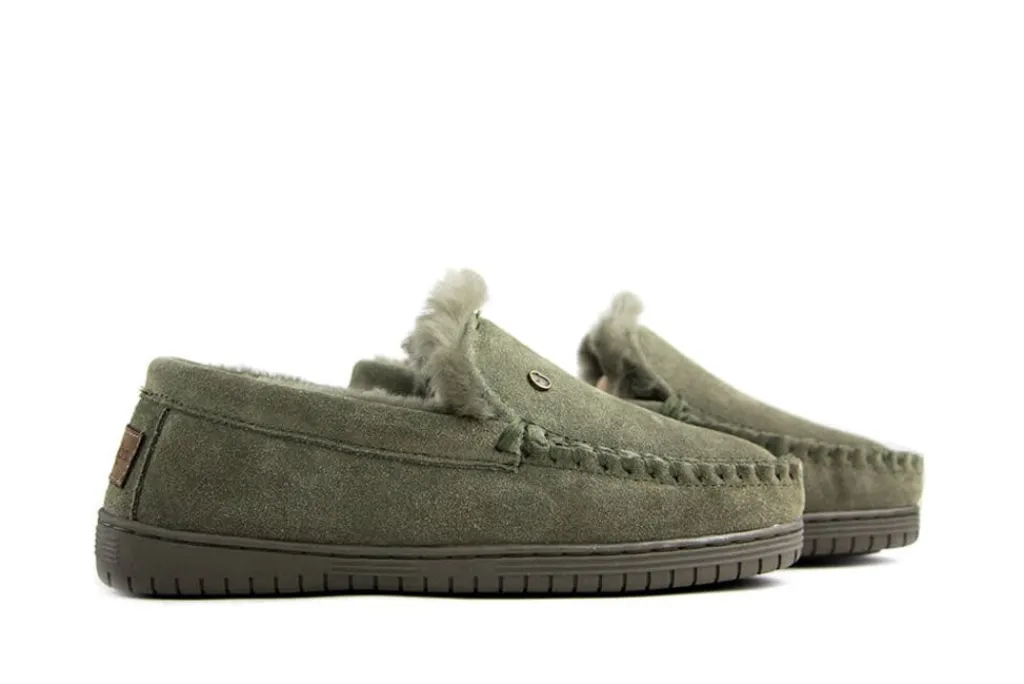 Pantoffels^Warmbat Pantoffels Grizzly Groen Suede