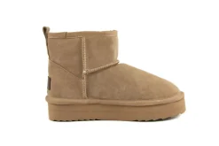 Enkellaarzen^Warmbat Wallaby Plateau Camel Suede