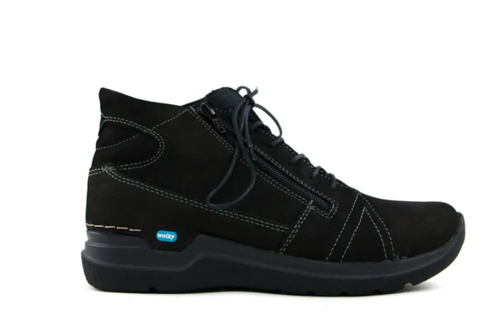 Veterschoenen^Wolky Hoge Veterschoenen Zwart Why Antique Nubuck